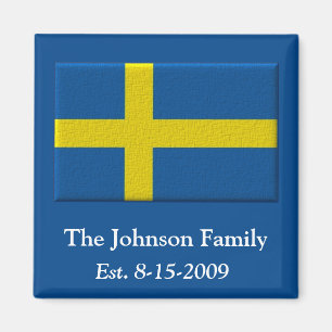 Schwedischer Flaggen-Familienname und Datum Magnet