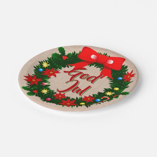 Schwedischer Gott Jul Frohe Weihnachten 7" Pappteller (Schrägansicht)