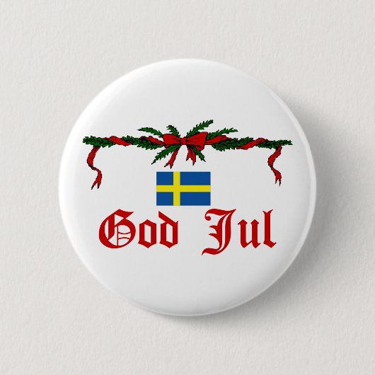 Schwedischer Gott Jul (frohe Weihnachten) Button (Vorderseite)