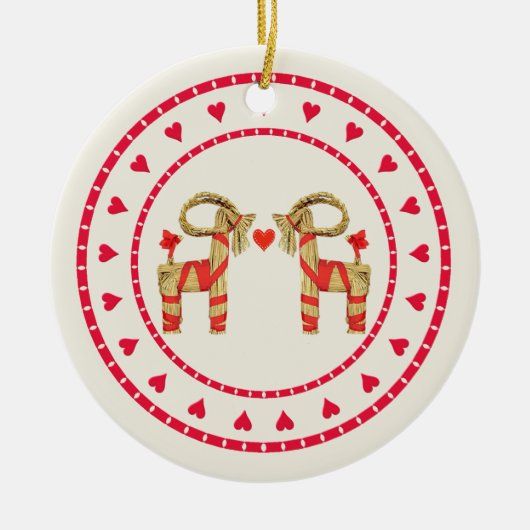Schwedischer Stroh-Ziege Julbok Herz-Kreis Keramik Ornament (Vorne)