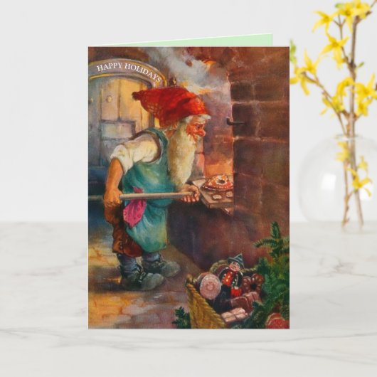 Schwedischer Tomten oder Elf Gingerbrot Baker Weih Karte (Gelbe Blume)