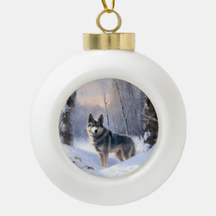Schwedischer Vallhund Lass es schneien Weihnachten Keramik Kugel-Ornament