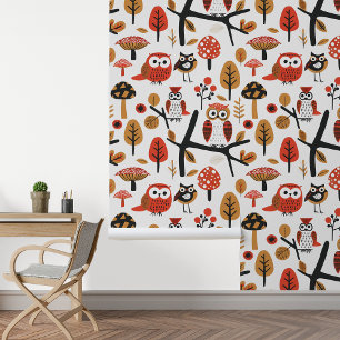 Schwedischer Wald Skandinavische Eulen Whimsical Tapete