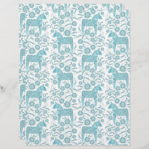 Schwedisches Dala Horse Aquamarin Folk Art Scrapbo