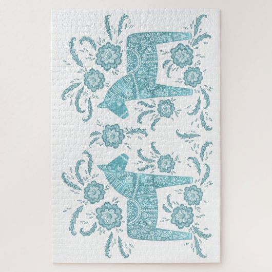 Schwedisches Dala Horse Aquamarin grün und weiß Puzzle (Vertikal)