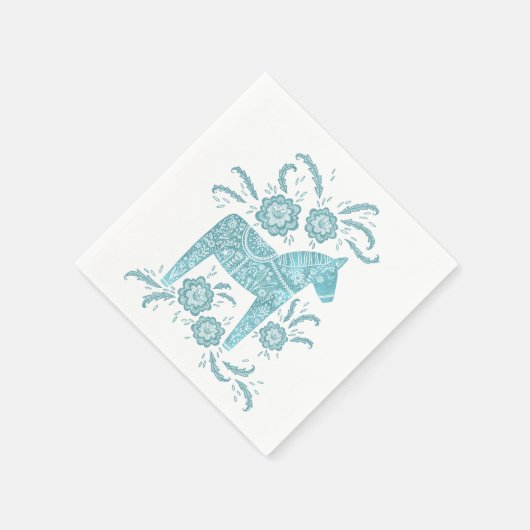 Schwedisches Dala Horse Aquamarin grün und weiß Serviette (Ecke)