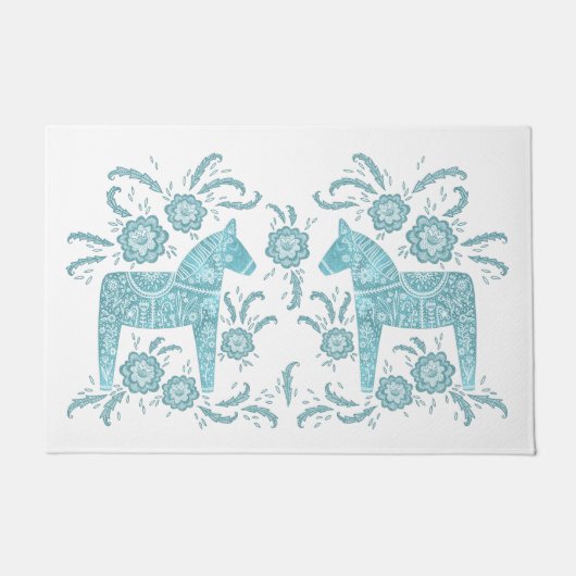 Schwedisches Dala Horse Aquamarin grün und weiß Tü Fußmatte (Vorderseite)