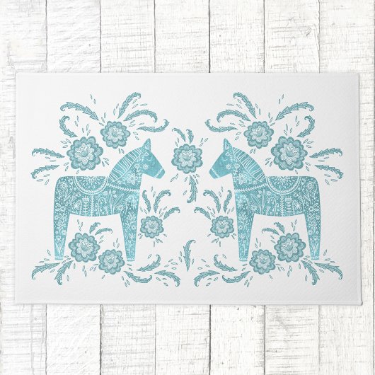 Schwedisches Dala Horse Aquamarin grün und weiß Tü Fußmatte