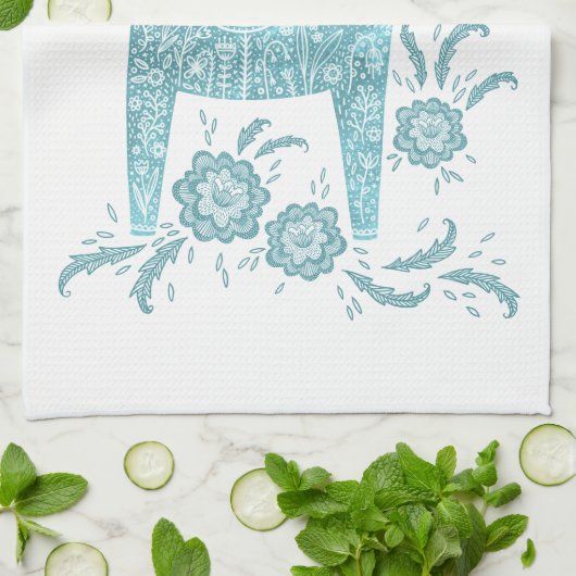 Schwedisches Dala Horse Aquamarin und Weißküchentu Geschirrtuch (Gefaltet)