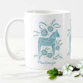 Schwedisches Dala Horse Aquamarine Personalisierte Kaffeetasse