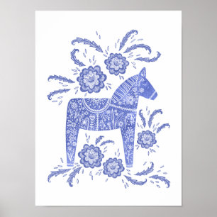Schwedisches Dala Horse Blue Art Poster