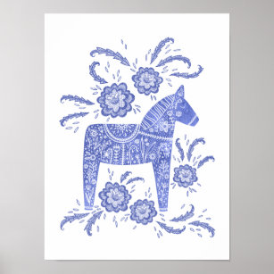 Schwedisches Dala Horse Blue Art Poster