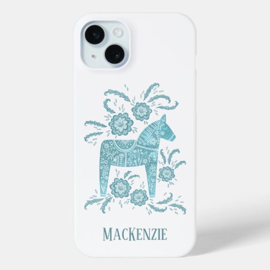 Schwedisches Dala Horse Personalisiert Aquamarin Case-Mate iPhone Hülle (Rückseite)