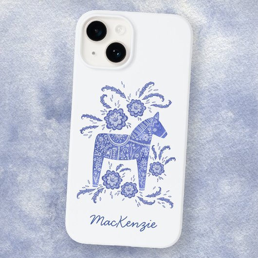 Schwedisches Dala Horse Personalisiert Blue White Case-Mate iPhone Hülle