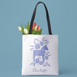 Schwedisches Dala Horse Personalisiert Tasche<br><div class="desc">Ein hübsches traditionelles schwedisches Dalapferd in Blau und Weiß mit Schriftzeichen. Ändern Sie den Namen,  um ihn zu personalisieren. Originelle Kunst von Nic Squirrell.</div>
