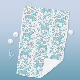 Schwedisches Dala Pferd Aquamarines Grünes Folklo Golfhandtuch