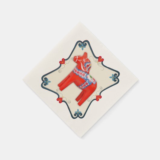 Schwedisches Dala Pferd mit Herz-Scallop-Rahmen Serviette (Ecke)