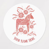 Schwedisches Dala Pferd Personalisiert rot und wei Etiketten (Design 1)