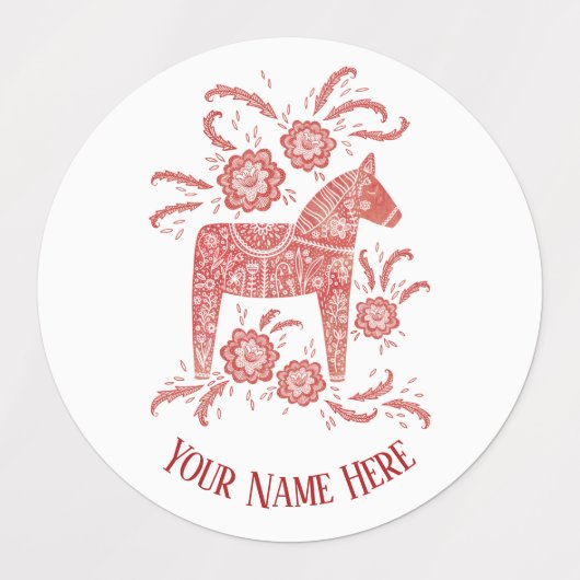 Schwedisches Dala Pferd Personalisiert rot und wei Etiketten (Design 1)