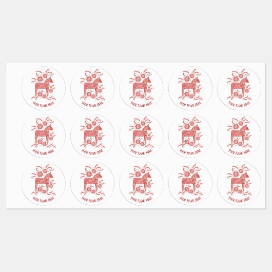 Schwedisches Dala Pferd Personalisiert rot und wei Etiketten (Blatt)