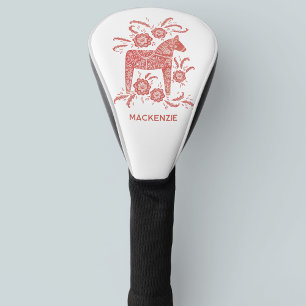 Schwedisches Dala Pferd Personalisiert rot und wei Golf Headcover