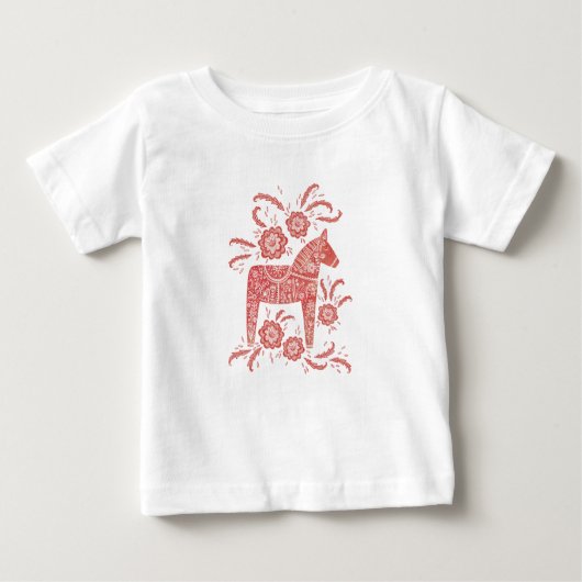 Schwedisches Dala Pferd rot und weiß Baby T-shirt (Vorderseite)