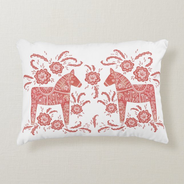 Schwedisches Dala Pferd rot und weiß Dekokissen (Vorderseite)