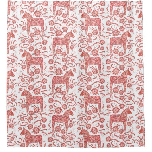 Schwedisches Dala Pferd rot und weiß Duschvorhang (Vorderseite)