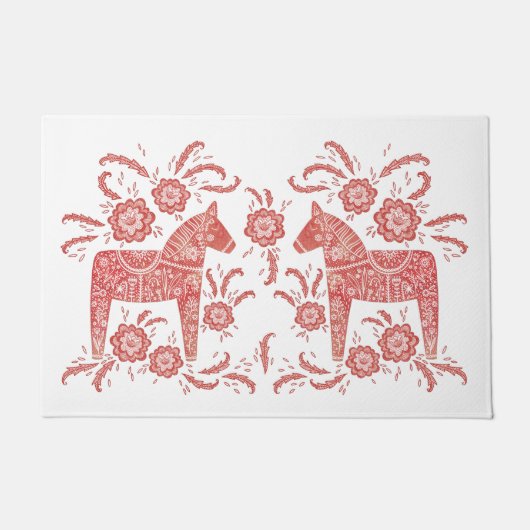 Schwedisches Dala Pferd rot und weiß Fußmatte (Vorderseite)