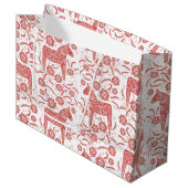 Schwedisches Dala Pferd rot und weiß Große Geschenktüte (Vorderseite Schrägansicht)