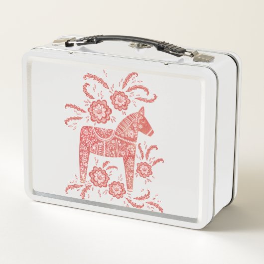 Schwedisches Dala Pferd rot und weiß Metall Brotdose (Rückseite)