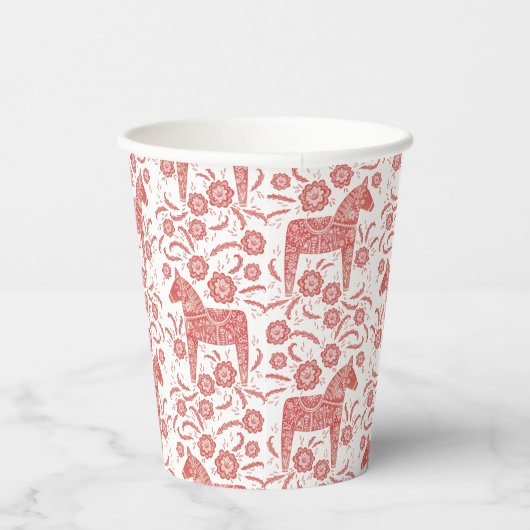 Schwedisches Dala Pferd rot und weiß Pappbecher (Rechts)