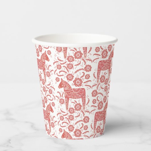 Schwedisches Dala Pferd rot und weiß Pappbecher (Vorderseite)