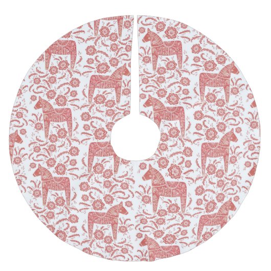 Schwedisches Dala Pferd rot und weiß Polyester Weihnachtsbaumdecke (Vorderseite)