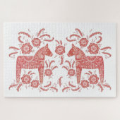 Schwedisches Dala Pferd rot und weiß Puzzle (Horizontal)