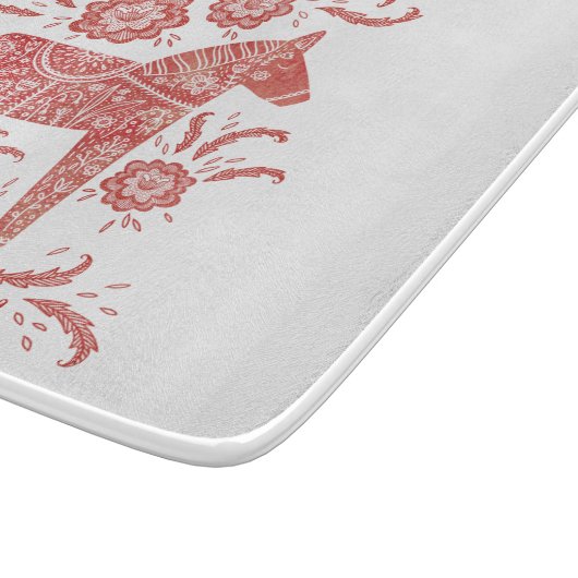 Schwedisches Dala Pferd rot und weiß Schneidebrett (Ecke)