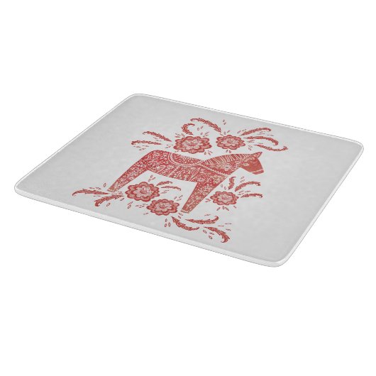 Schwedisches Dala Pferd rot und weiß Schneidebrett (Ecke)