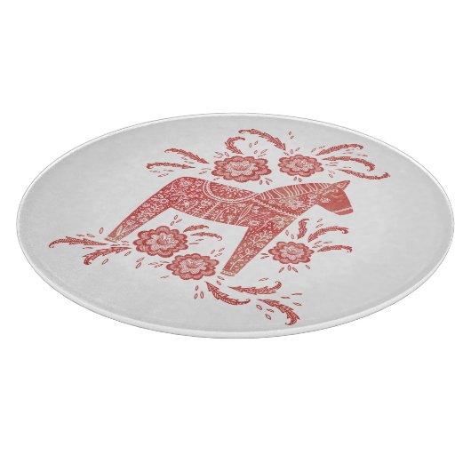 Schwedisches Dala Pferd rot und weiß Schneidebrett (Ecke)