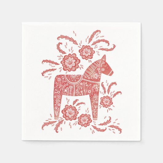 Schwedisches Dala Pferd rot und weiß Serviette (Vorderseite)