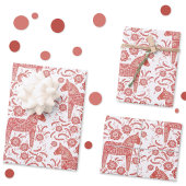 Schwedisches Dala Pferd Rot und Weiße Volkskunst K Geschenkpapier Set