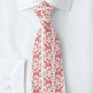 Schwedisches Dala Pferd Rot und Weiße Volkskunst K Krawatte