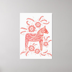 Schwedisches Dala Pferd Rot und Weiße Volkskunst K Leinwanddruck