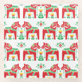 Schwedisches Dala Pferd: Volkskunst Glasuntersetzer (Vorderseite)