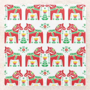 Schwedisches Dala Pferd: Volkskunst Glasuntersetzer