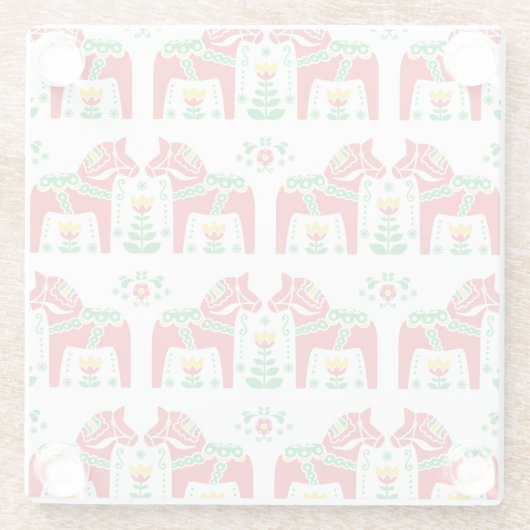 Schwedisches Dala Pferd: Volkskunst Glasuntersetzer (Rückseite)