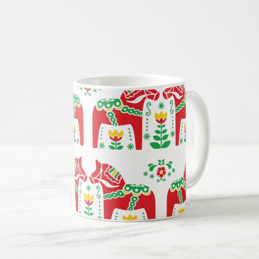 Schwedisches Dala Pferd: Volkskunst Kaffeetasse (VorderseiteRechts)