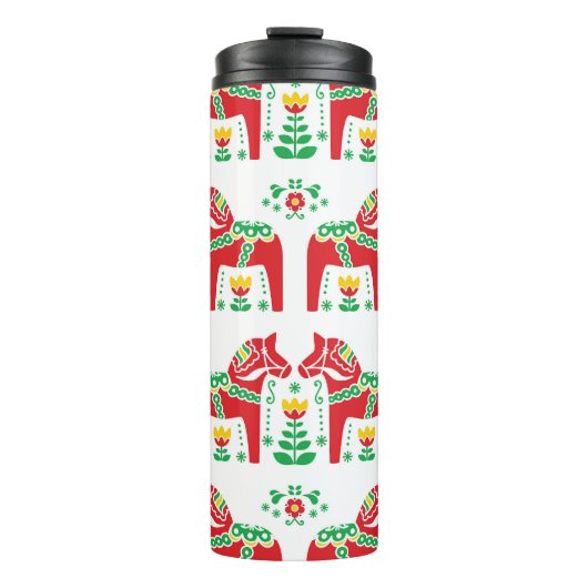 Schwedisches Dala Pferd: Volkskunst Thermosbecher (Vorderseite)