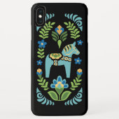 Schwedisches Dalapferd Aquamarin auf Black Cell Ca Case-Mate iPhone Hülle (Rückseite)