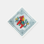 Schwedisches Dalapferd mit Norwegischem Rosemaling Serviette (Ecke)