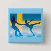 Schwedisches Eislauf-Duo Silhouette Button (Vorderseite)